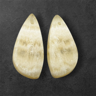 Żółty aragonit para kaboszonów z dziurką 24x11 mm nr P943