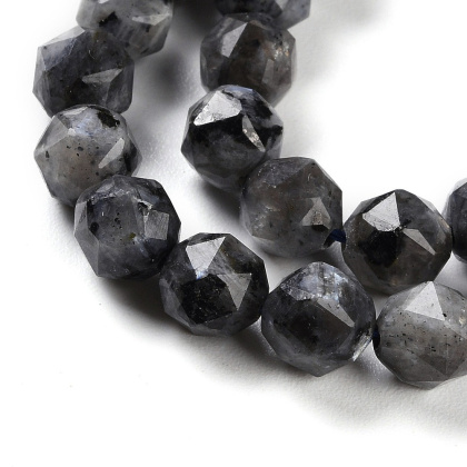 Larvikite kula fasetowana z dziurką 7-8 mm 4 szt.