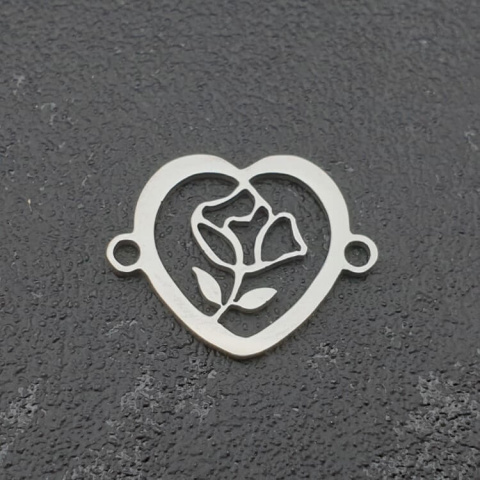 Łącznik serce z różą stal chirurgiczna 19x15 mm 1szt Łącznik serce z różą stal chirurgiczna 19x15 mm 1szt