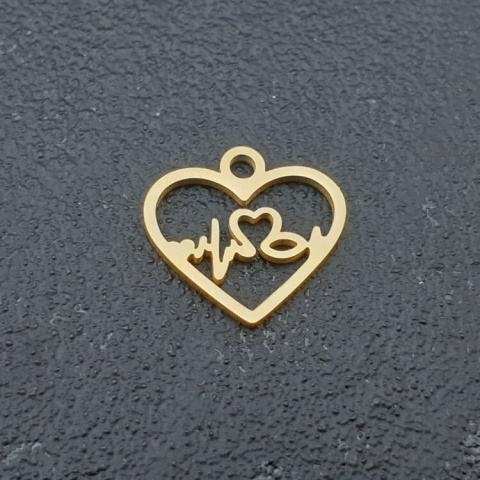 Zawieszka serce z pulsem stal chirurgiczna 13x12 mm 1szt kolor złoty Zawieszka serce z pulsem stal chirurgiczna 13x12 mm 1szt kolor złoty